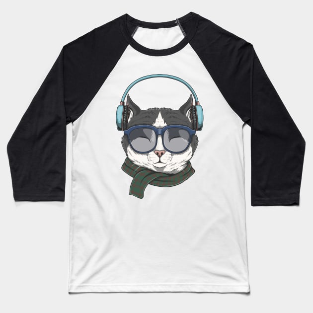 Cat Wearing Sunglasses Baseball T-Shirt by Raja2021